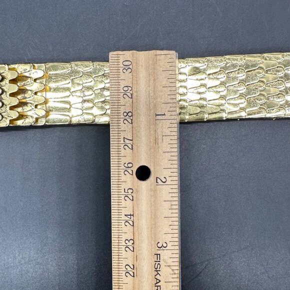 Vintage Gold Belt Fish Scale Metal Stretch 1970s Disco Queen Glamour Elastic - Picture 8 of 8
